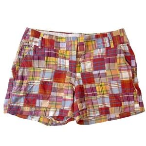 J. Crew Womens City Fit Patchwork Madras Plaid Shorts Multicolor Cotton Size 10
